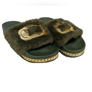 NEW Bamboo Slip On slippers FURRY Sandals WOMEN Size 7 #8